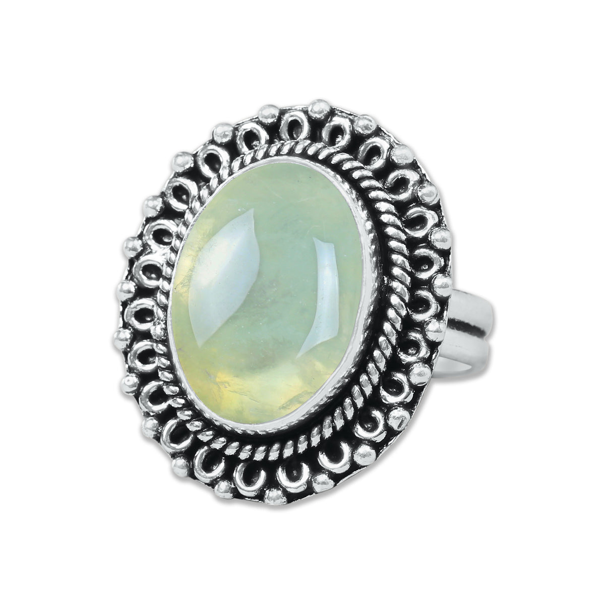 Prehnite Rings – Silver-Plated, Handmade, Soft Green Translucent (US Sizes 6–10, Non-Adjustable) | Wholesale