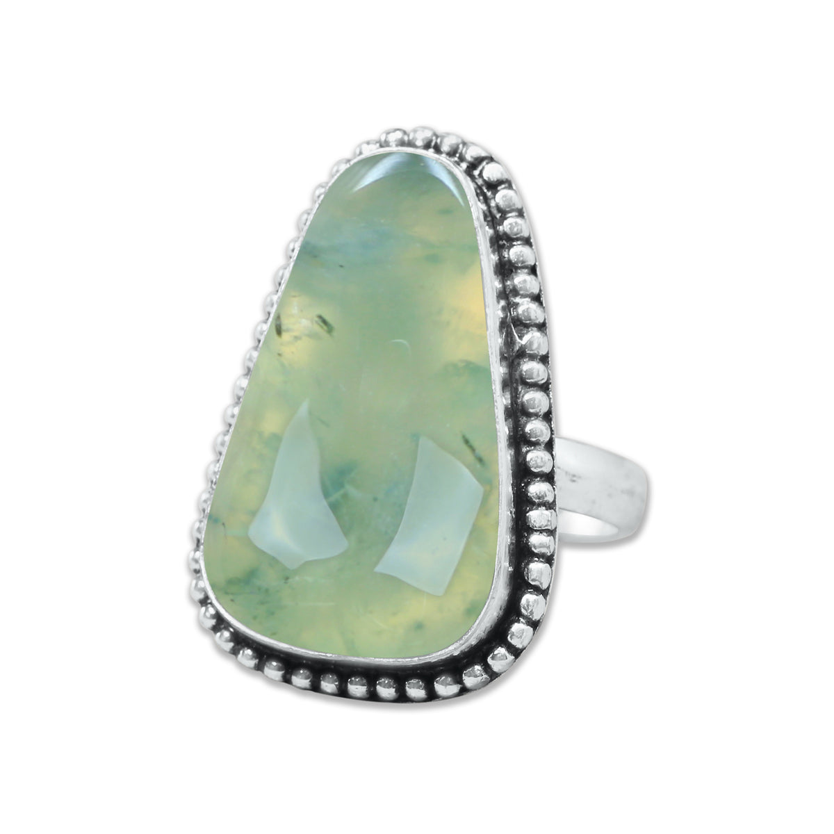 Prehnite Rings – Silver-Plated, Handmade, Soft Green Translucent (US Sizes 6–10, Non-Adjustable) | Wholesale