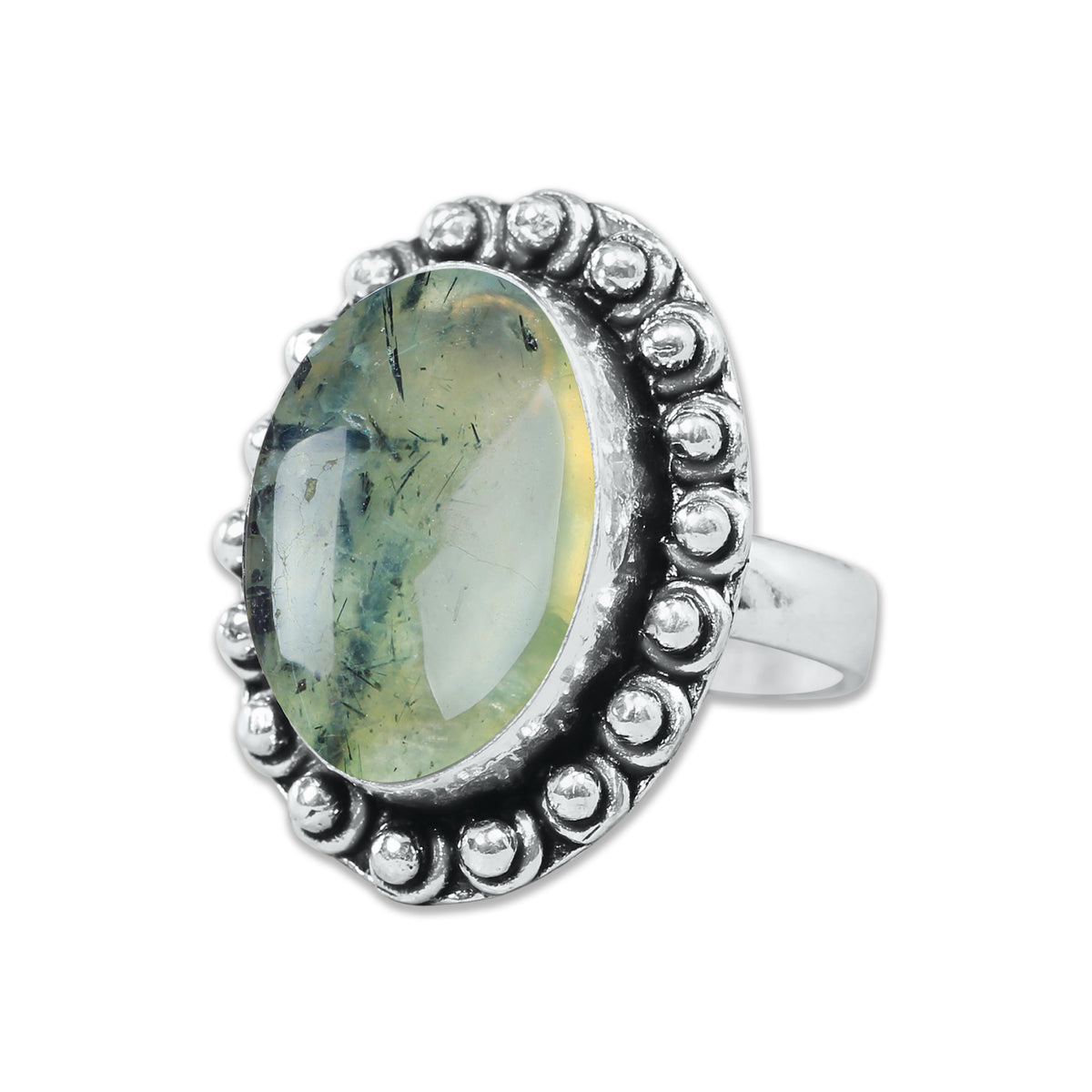 Prehnite Rings – Silver-Plated, Handmade, Soft Green Translucent (US Sizes 6–10, Non-Adjustable) | Wholesale