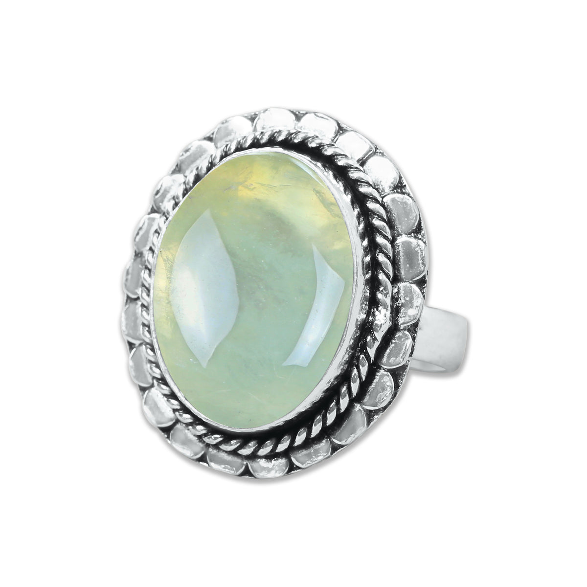 Prehnite Rings – Silver-Plated, Handmade, Soft Green Translucent (US Sizes 6–10, Non-Adjustable) | Wholesale