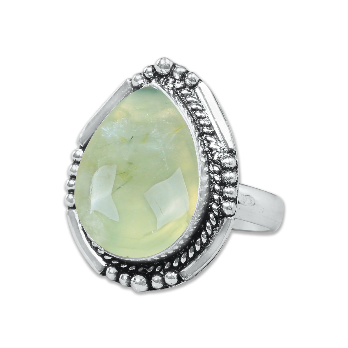 Prehnite Rings – Silver-Plated, Handmade, Soft Green Translucent (US Sizes 6–10, Non-Adjustable) | Wholesale