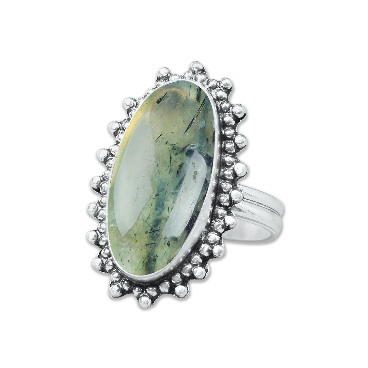 Prehnite Rings – Silver-Plated, Handmade, Soft Green Translucent (US Sizes 6–10, Non-Adjustable) | Wholesale