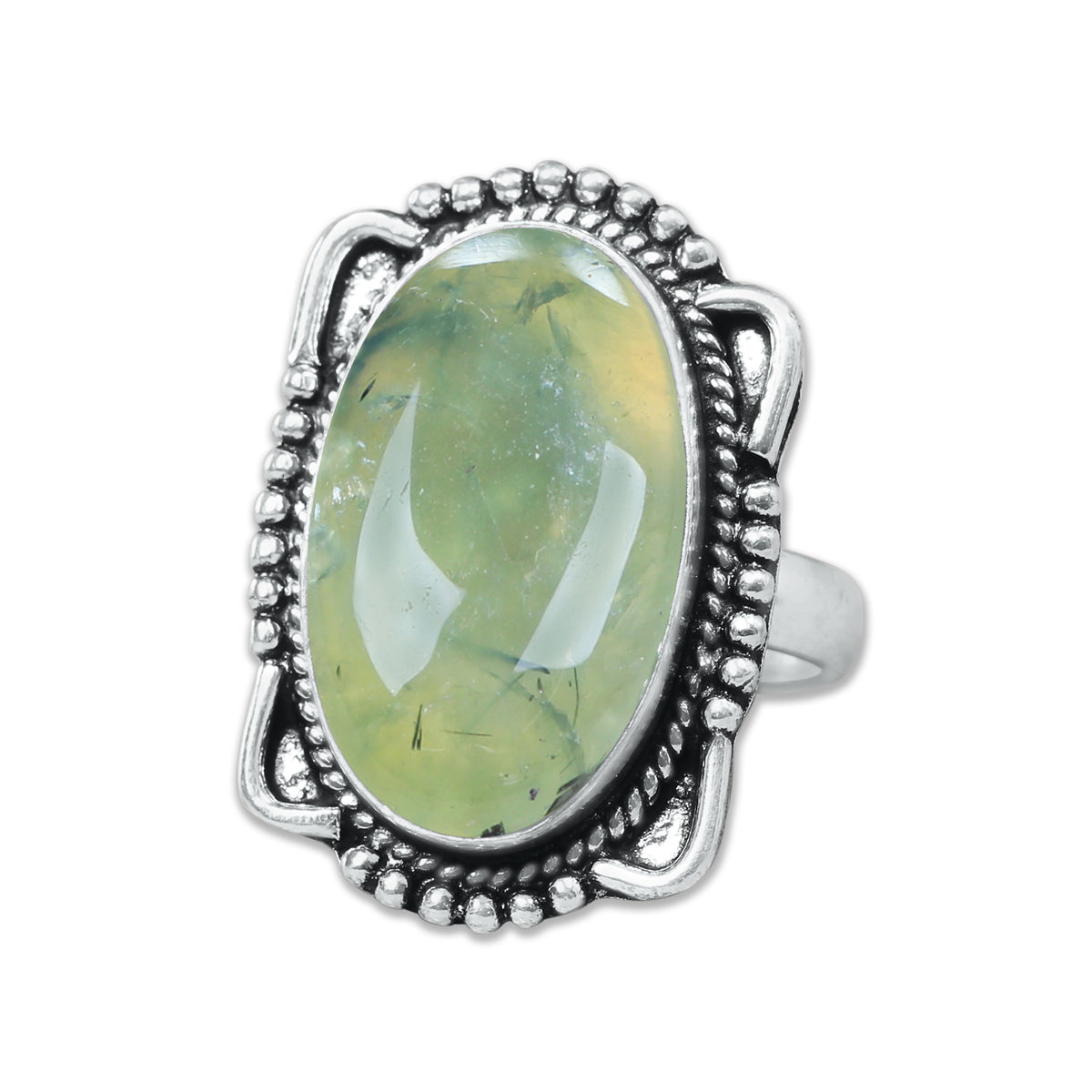 Prehnite Rings – Silver-Plated, Handmade, Soft Green Translucent (US Sizes 6–10, Non-Adjustable) | Wholesale