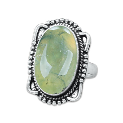 Prehnite Rings – Silver-Plated, Handmade, Soft Green Translucent (US Sizes 6–10, Non-Adjustable) | Wholesale