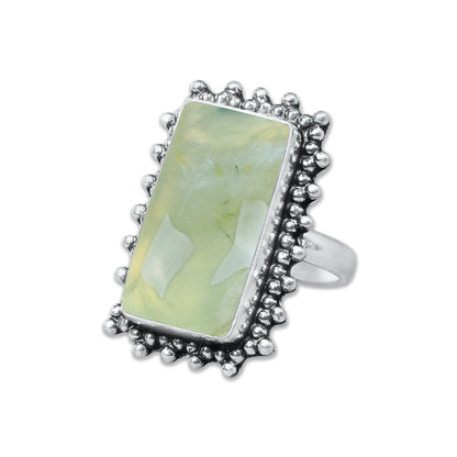 Prehnite Rings – Silver-Plated, Handmade, Soft Green Translucent (US Sizes 6–10, Non-Adjustable) | Wholesale