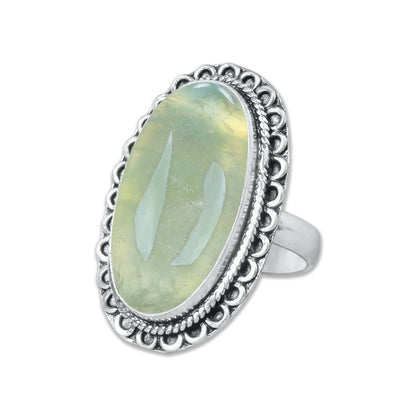 Prehnite Rings – Silver-Plated, Handmade, Soft Green Translucent (US Sizes 6–10, Non-Adjustable) | Wholesale