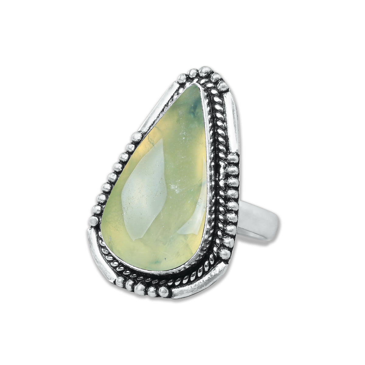 Prehnite Rings – Silver-Plated, Handmade, Soft Green Translucent (US Sizes 6–10, Non-Adjustable) | Wholesale