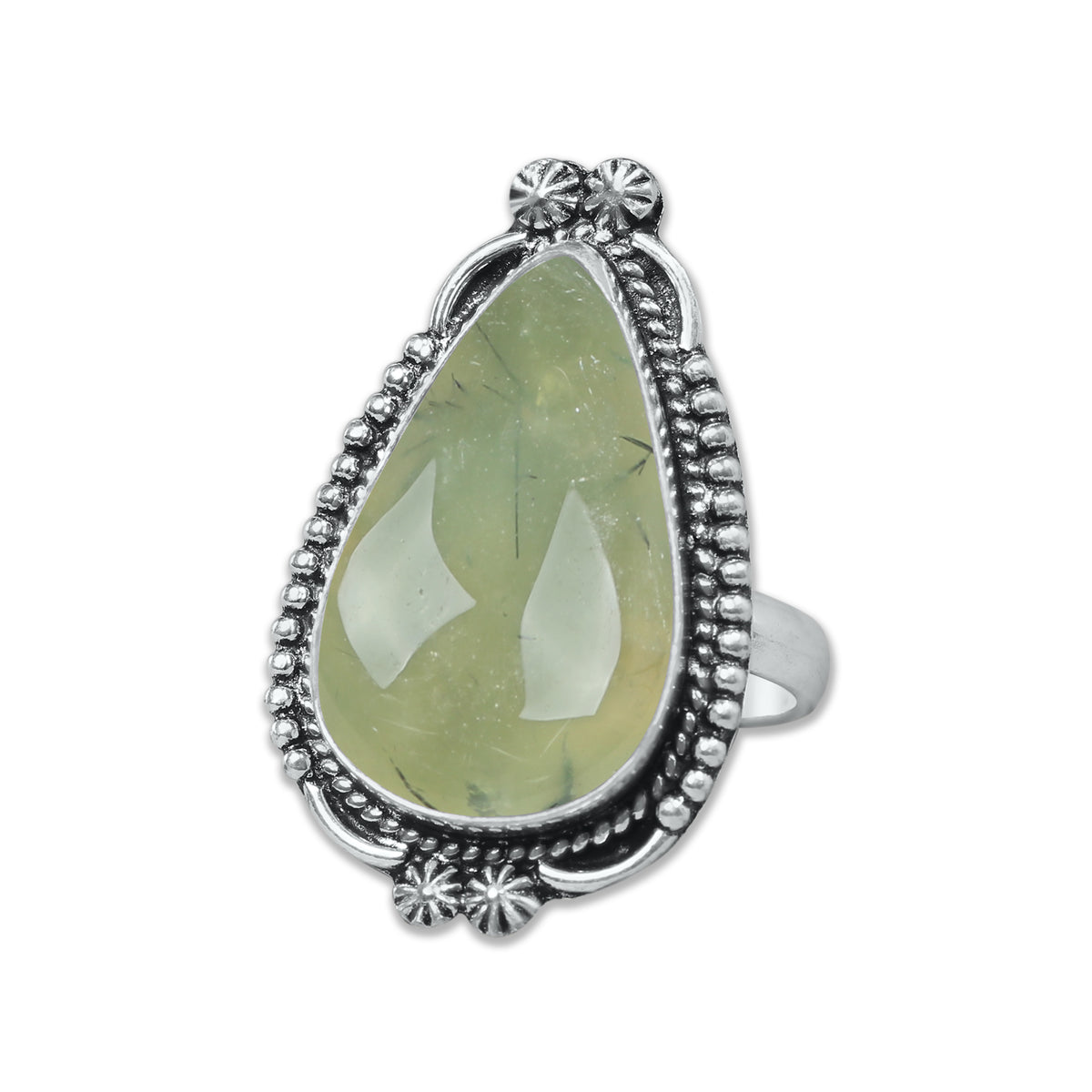 Prehnite Rings – Silver-Plated, Handmade, Soft Green Translucent (US Sizes 6–10, Non-Adjustable) | Wholesale