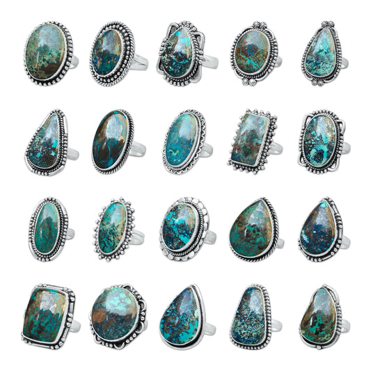 Chrysocolla Rings – Silver-Plated, Handmade, Earthy SeaGreen (US Sizes 6–10, Made to Order)