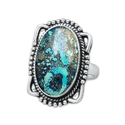 Chrysocolla Rings – Silver-Plated, Handmade, Earthy SeaGreen (US Sizes 6–10, Made to Order)