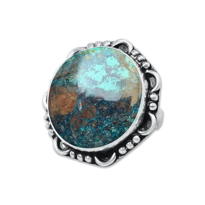 Chrysocolla Rings – Silver-Plated, Handmade, Earthy SeaGreen (US Sizes 6–10, Made to Order)