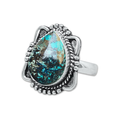 Chrysocolla Rings – Silver-Plated, Handmade, Earthy SeaGreen (US Sizes 6–10, Made to Order)