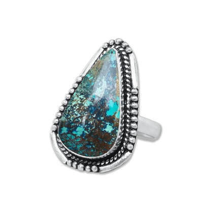 Chrysocolla Rings – Silver-Plated, Handmade, Earthy SeaGreen (US Sizes 6–10, Made to Order)