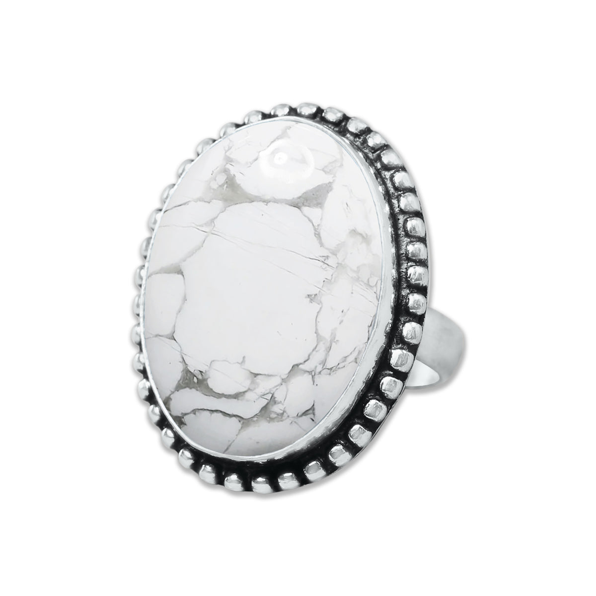 Howlite Rings – Silver-Plated, Handmade, White with Grey Veining (Made to Order) | Wholesale