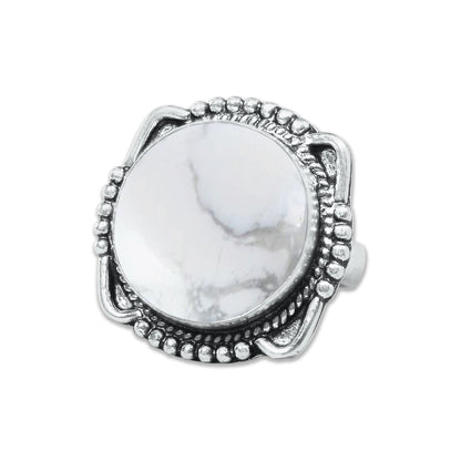 Howlite Rings – Silver-Plated, Handmade, White with Grey Veining (Made to Order) | Wholesale