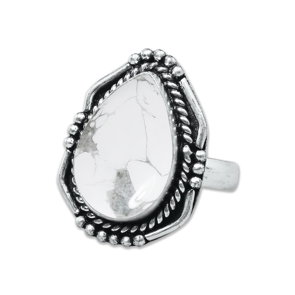 Howlite Rings – Silver-Plated, Handmade, White with Grey Veining (Made to Order) | Wholesale