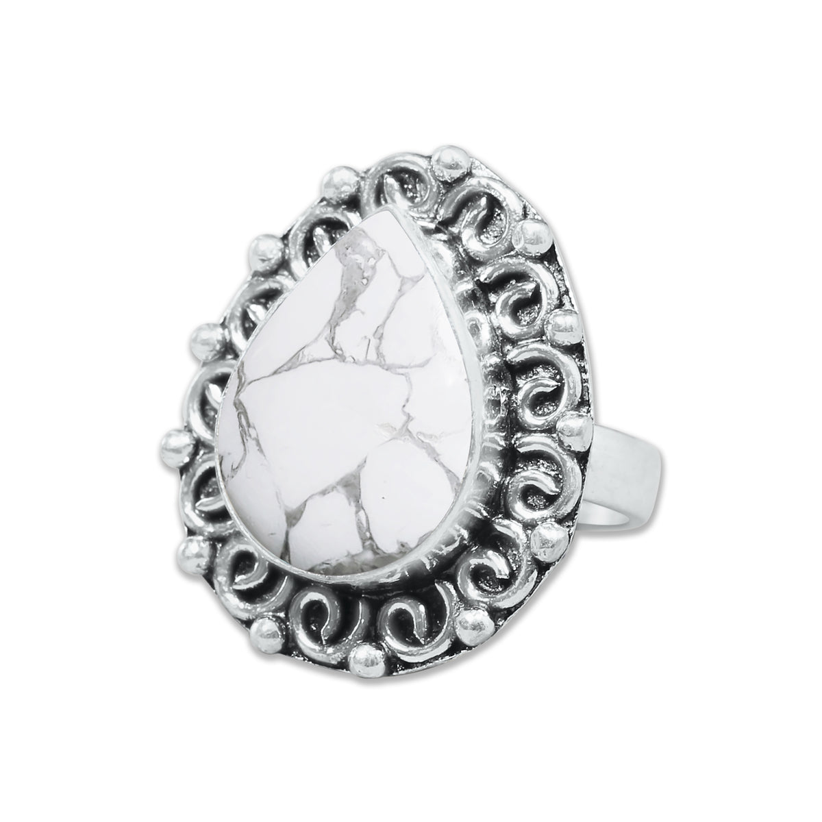 Howlite Rings – Silver-Plated, Handmade, White with Grey Veining (Made to Order) | Wholesale