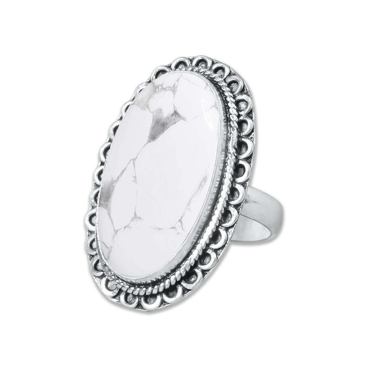 Howlite Rings – Silver-Plated, Handmade, White with Grey Veining (Made to Order) | Wholesale