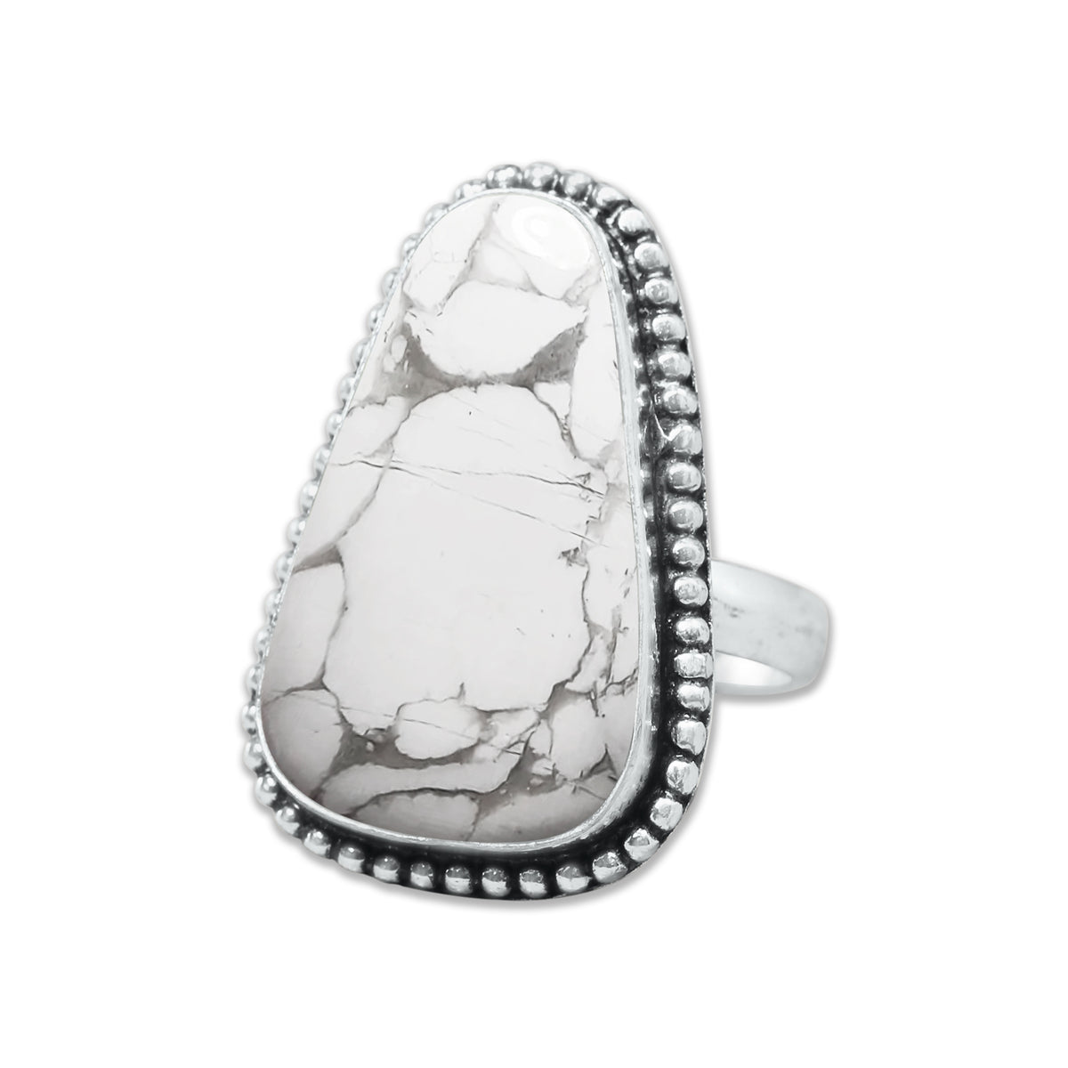 Howlite Rings – Silver-Plated, Handmade, White with Grey Veining (Made to Order) | Wholesale