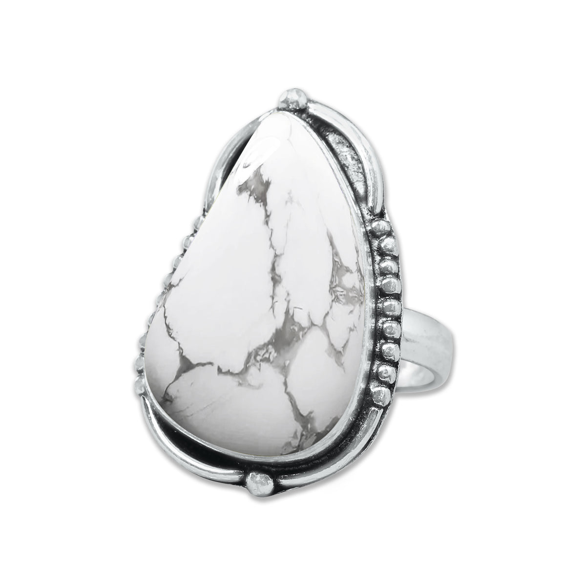Howlite Rings – Silver-Plated, Handmade, White with Grey Veining (Made to Order) | Wholesale