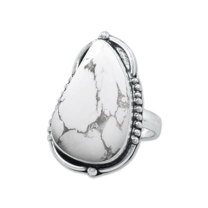 Howlite Rings – Silver-Plated, Handmade, White with Grey Veining (Made to Order) | Wholesale