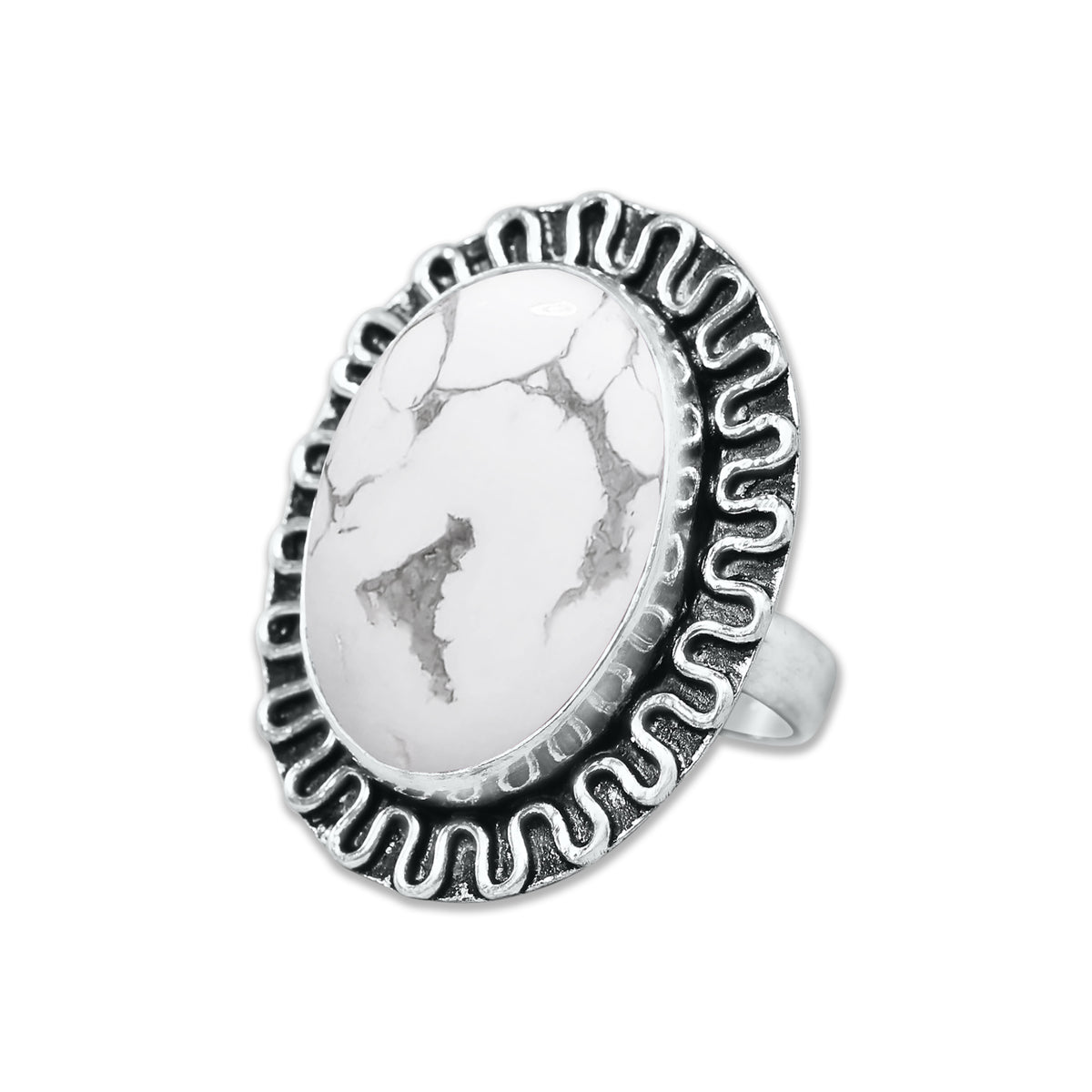 Howlite Rings – Silver-Plated, Handmade, White with Grey Veining (Made to Order) | Wholesale