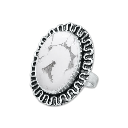 Howlite Rings – Silver-Plated, Handmade, White with Grey Veining (Made to Order) | Wholesale