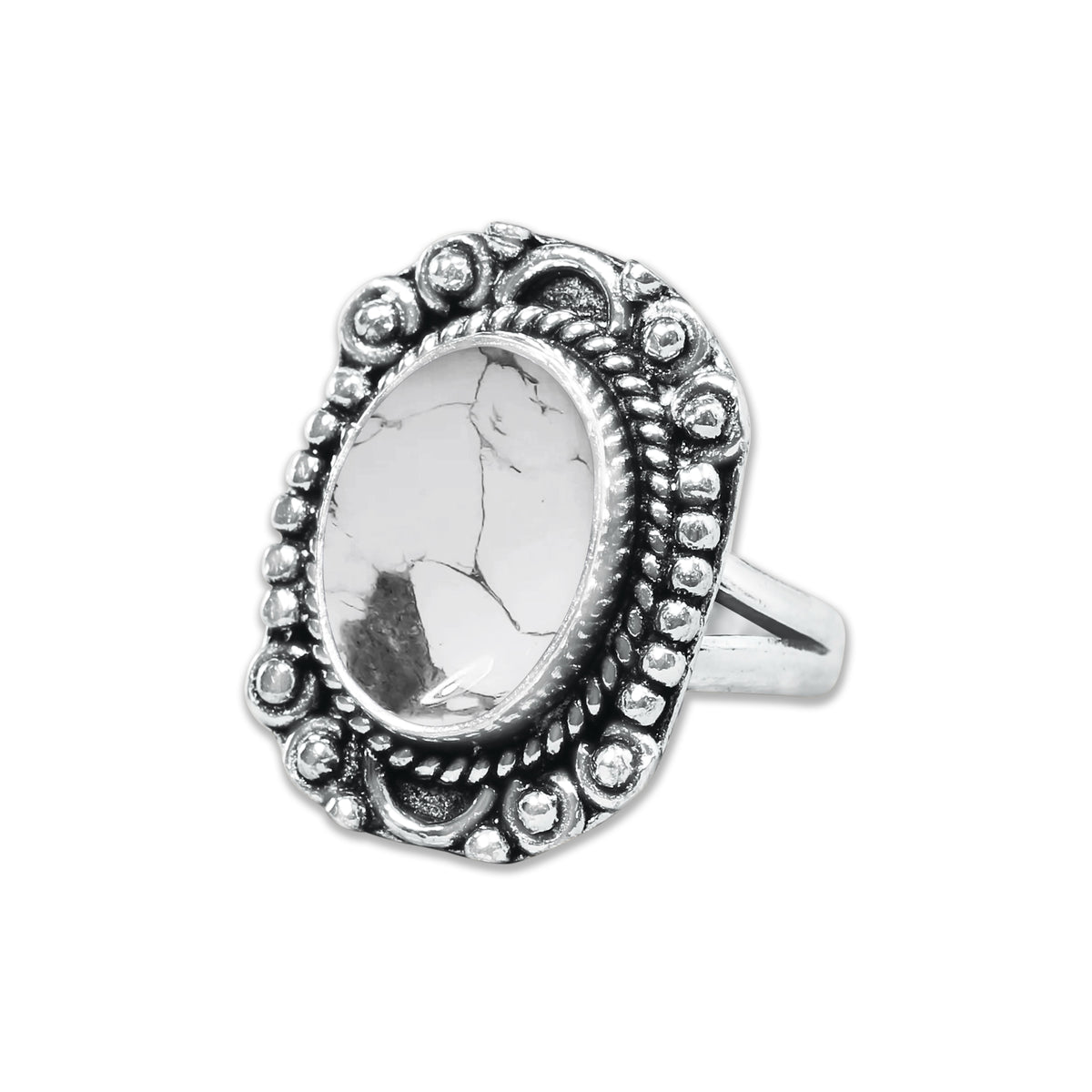 Howlite Rings – Silver-Plated, Handmade, White with Grey Veining (Made to Order) | Wholesale