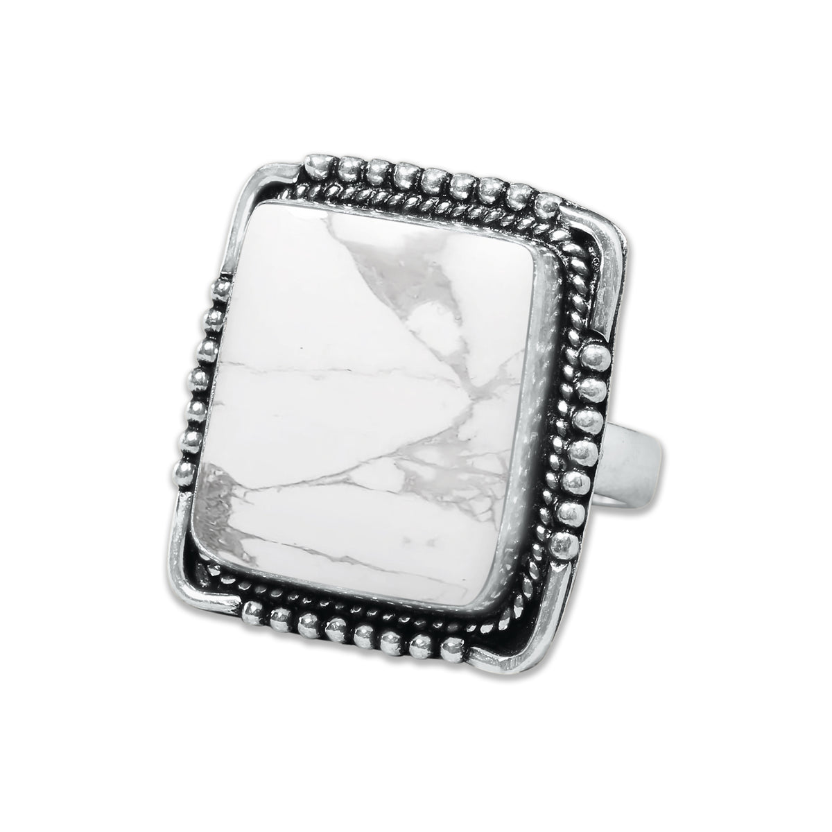 Howlite Rings – Silver-Plated, Handmade, White with Grey Veining (Made to Order) | Wholesale