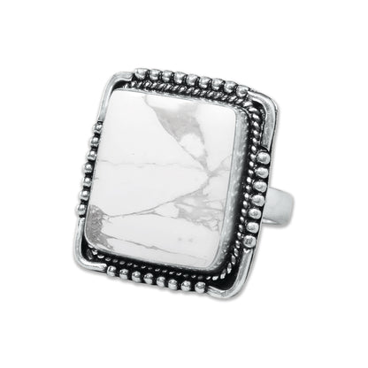 Howlite Rings – Silver-Plated, Handmade, White with Grey Veining (Made to Order) | Wholesale