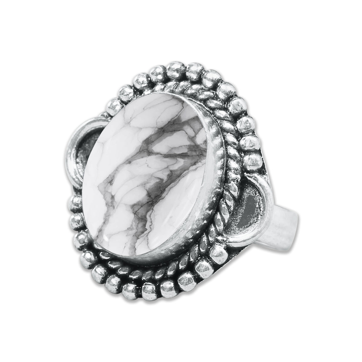 Howlite Rings – Silver-Plated, Handmade, White with Grey Veining (Made to Order) | Wholesale