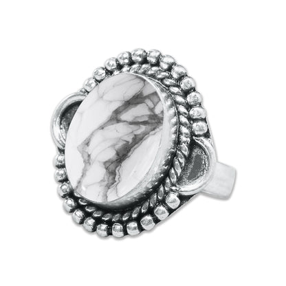 Howlite Rings – Silver-Plated, Handmade, White with Grey Veining (Made to Order) | Wholesale