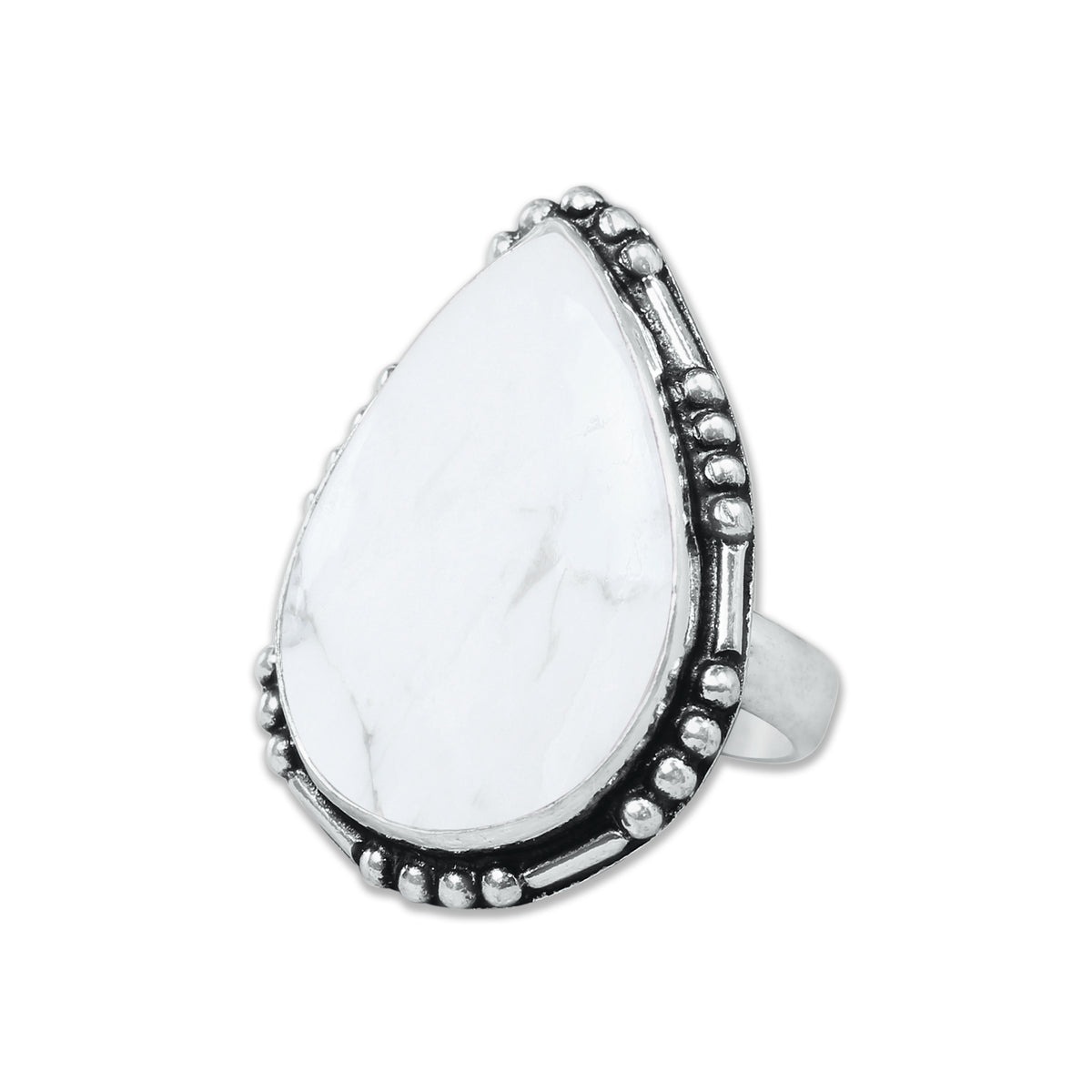 Howlite Rings – Silver-Plated, Handmade, White with Grey Veining (Made to Order) | Wholesale