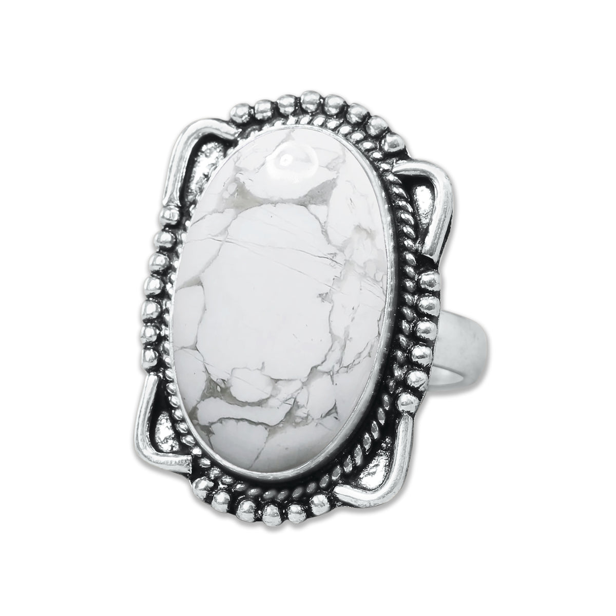 Howlite Rings – Silver-Plated, Handmade, White with Grey Veining (Made to Order) | Wholesale