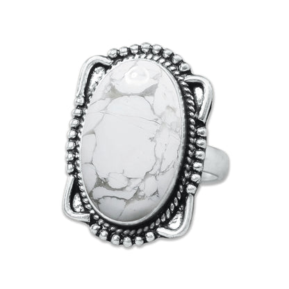 Howlite Rings – Silver-Plated, Handmade, White with Grey Veining (Made to Order) | Wholesale