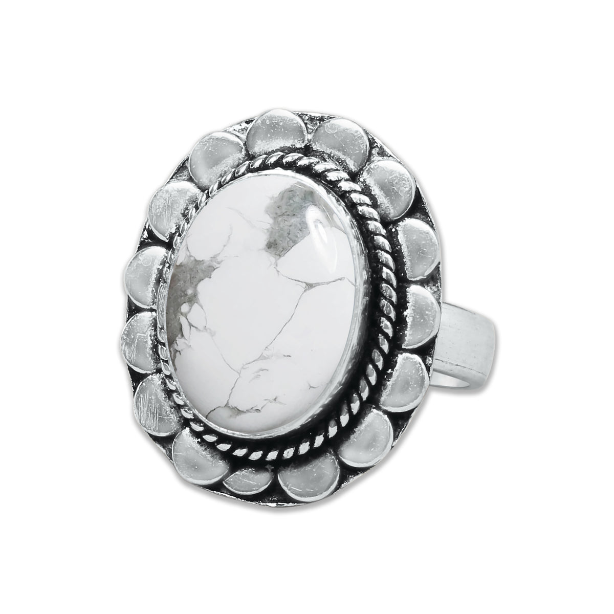 Howlite Rings – Silver-Plated, Handmade, White with Grey Veining (Made to Order) | Wholesale