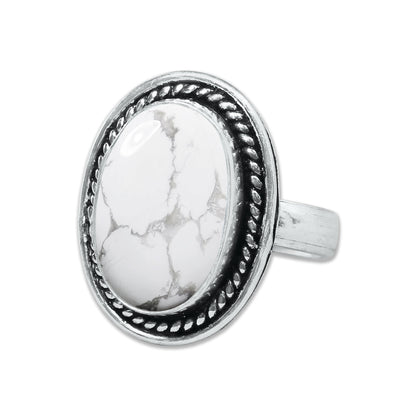Howlite Rings – Silver-Plated, Handmade, White with Grey Veining (Made to Order) | Wholesale