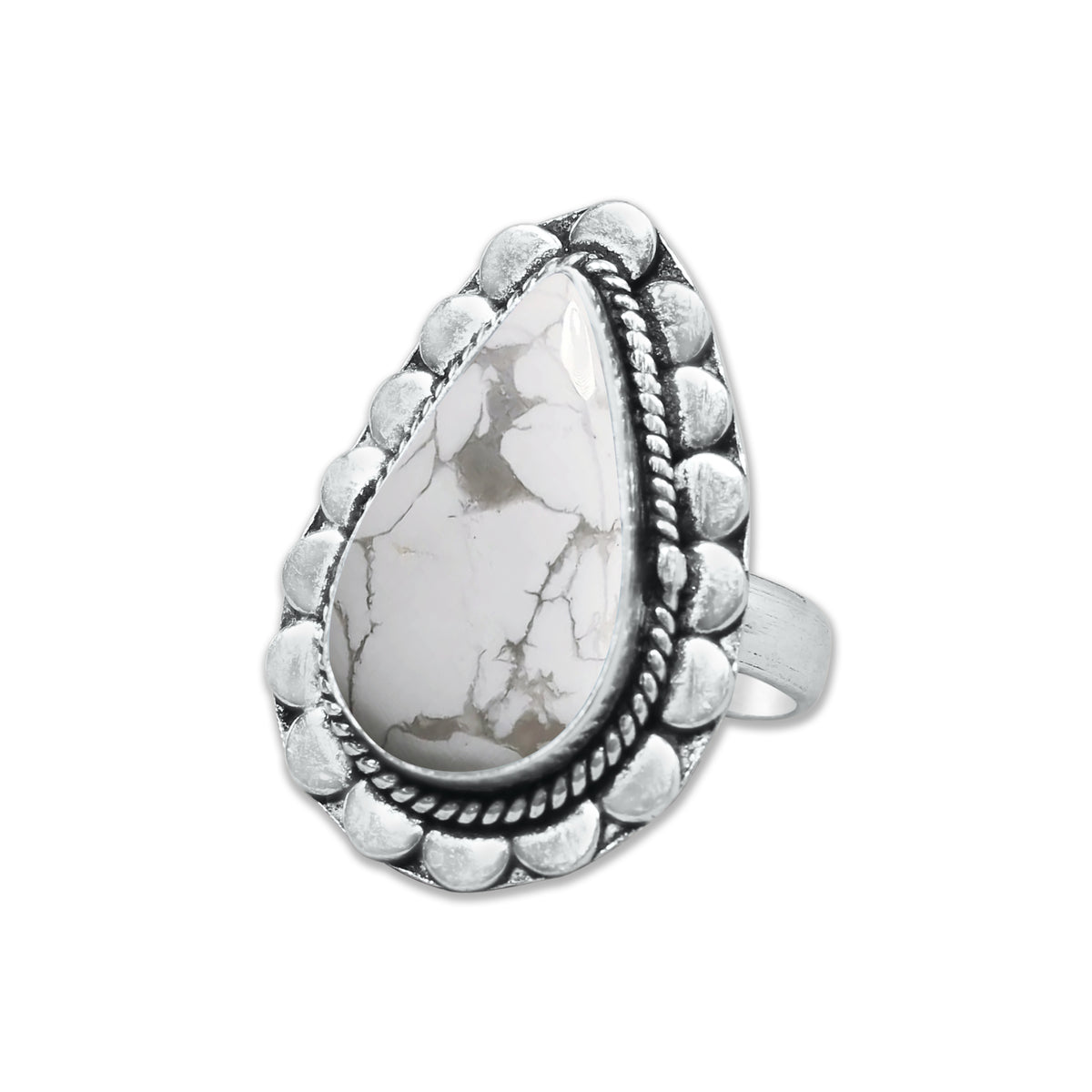 Howlite Rings – Silver-Plated, Handmade, White with Grey Veining (Made to Order) | Wholesale