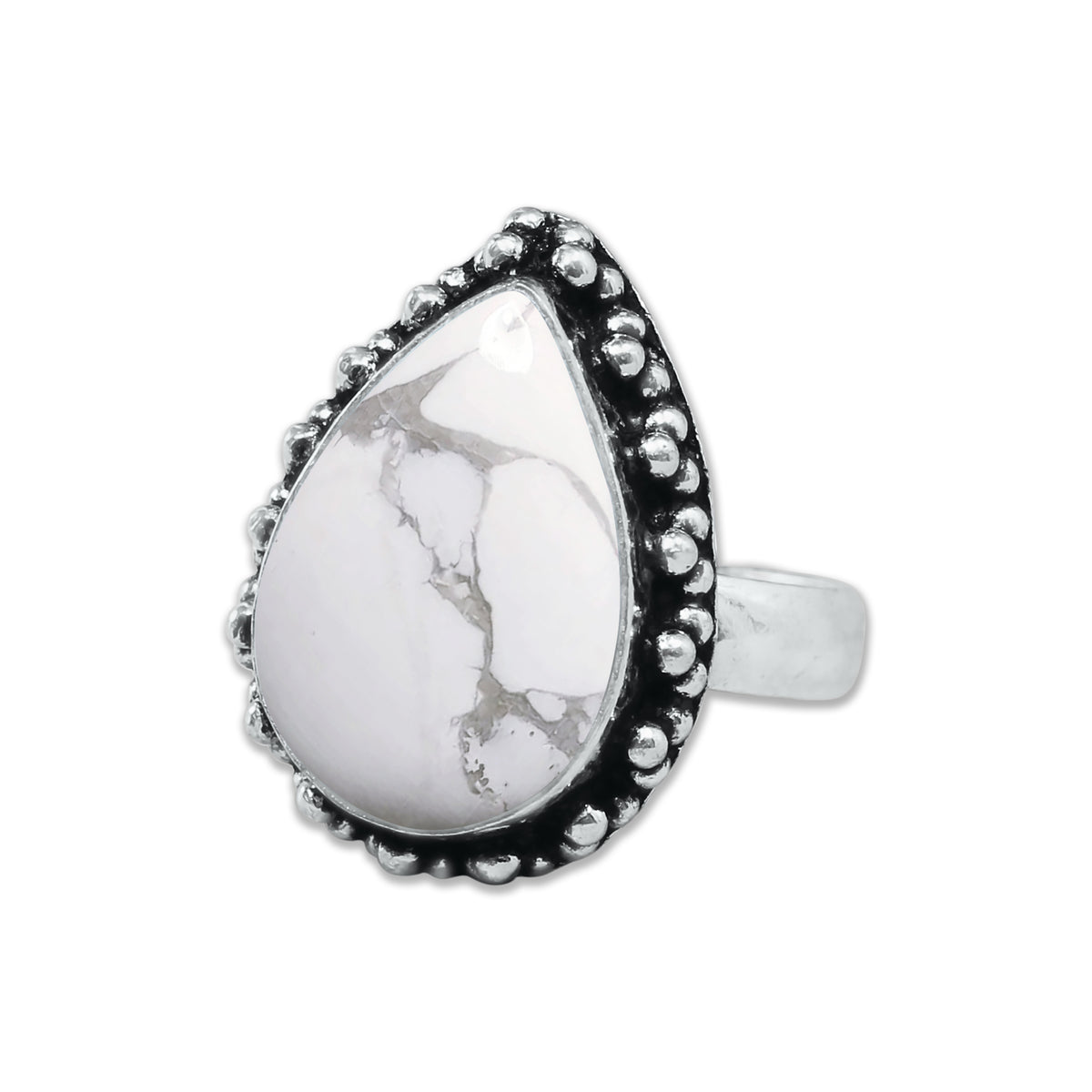 Howlite Rings – Silver-Plated, Handmade, White with Grey Veining (Made to Order) | Wholesale