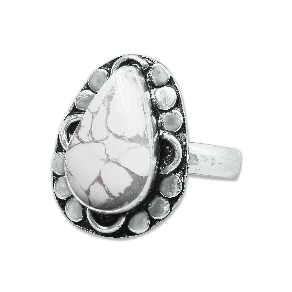 Howlite Rings – Silver-Plated, Handmade, White with Grey Veining (Made to Order) | Wholesale