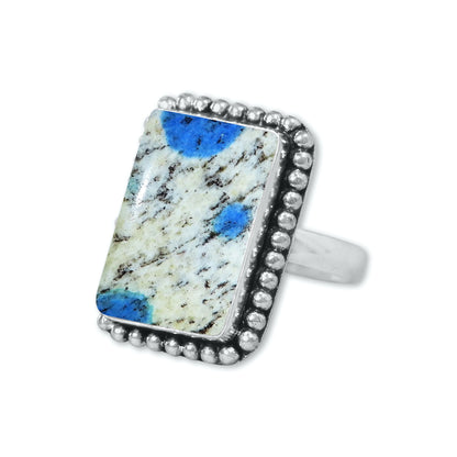 K2 Jasper Rings – Silver-Plated, Handmade, White with Blue Azurite Spots (Made to Order) | Wholesale