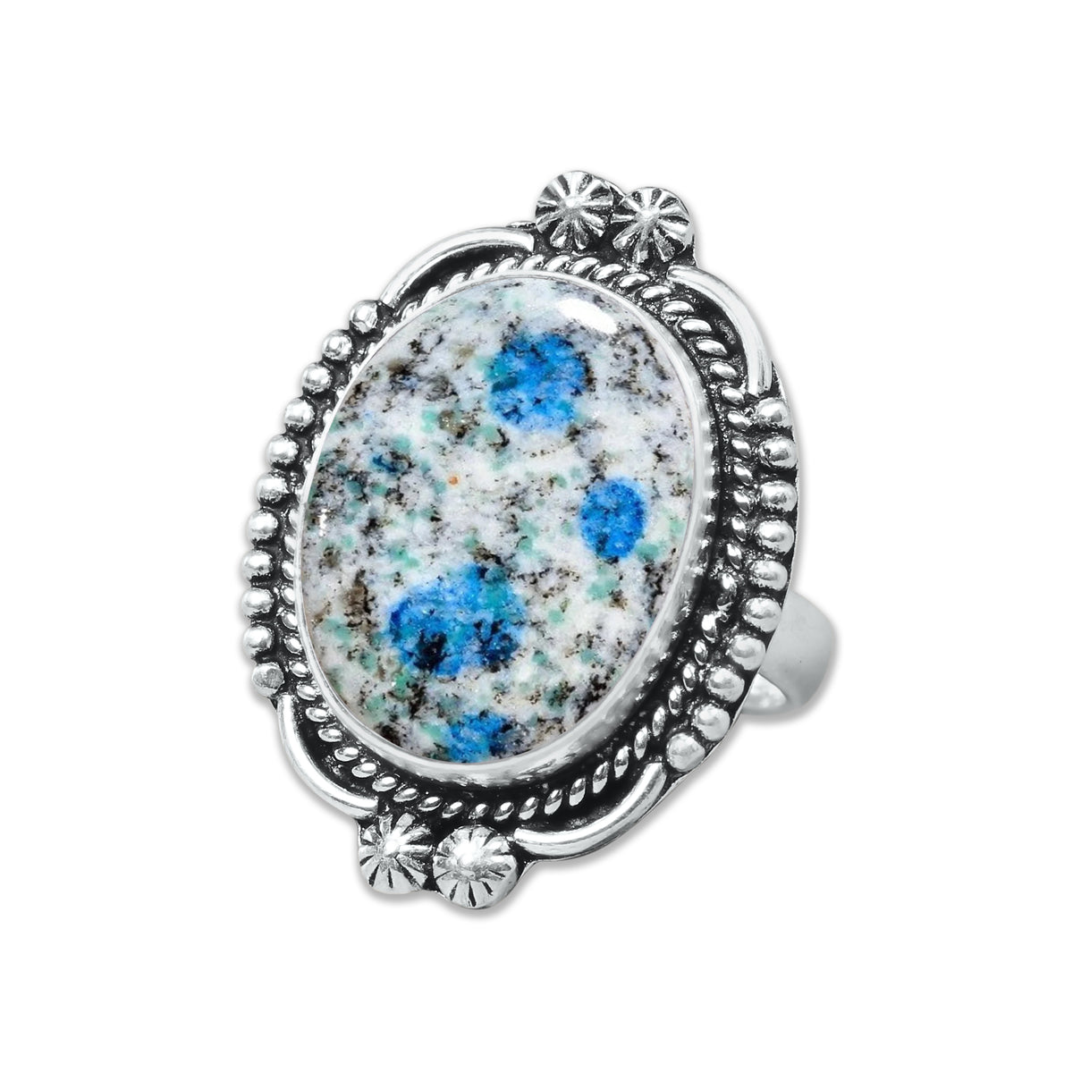 K2 Jasper Rings – Silver-Plated, Handmade, White with Blue Azurite Spots (Made to Order) | Wholesale