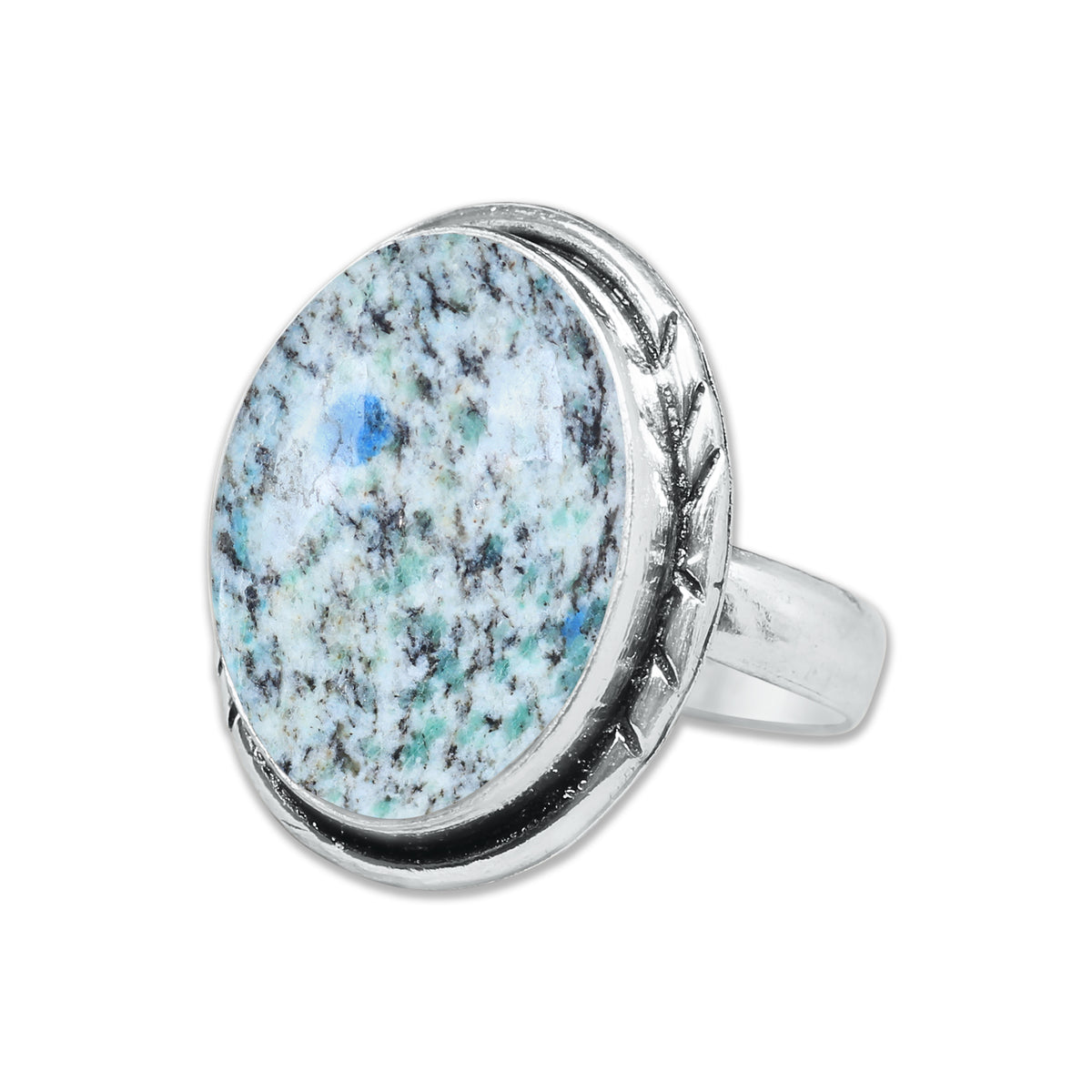 K2 Jasper Rings – Silver-Plated, Handmade, White with Blue Azurite Spots (Made to Order) | Wholesale