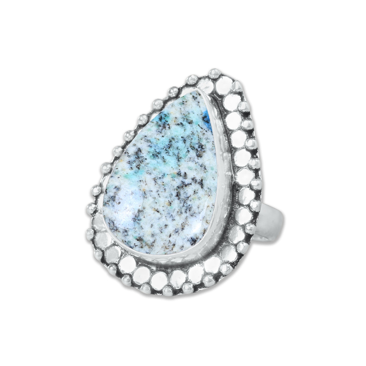 K2 Jasper Rings – Silver-Plated, Handmade, White with Blue Azurite Spots (Made to Order) | Wholesale