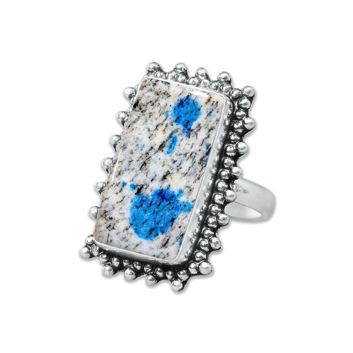 K2 Jasper Rings – Silver-Plated, Handmade, White with Blue Azurite Spots (Made to Order) | Wholesale