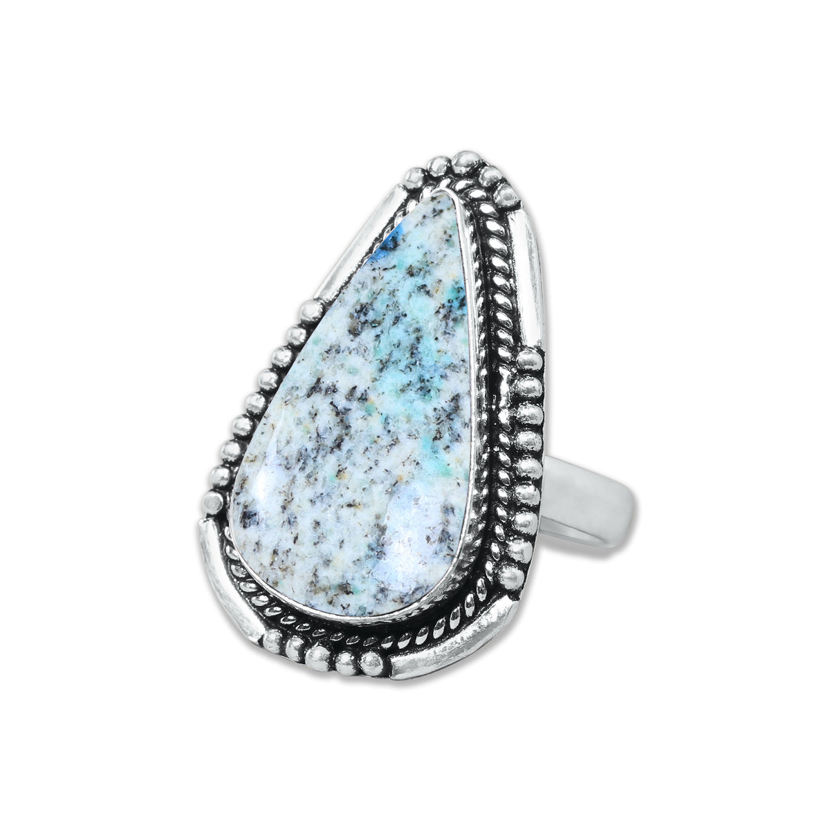 K2 Jasper Rings – Silver-Plated, Handmade, White with Blue Azurite Spots (Made to Order) | Wholesale