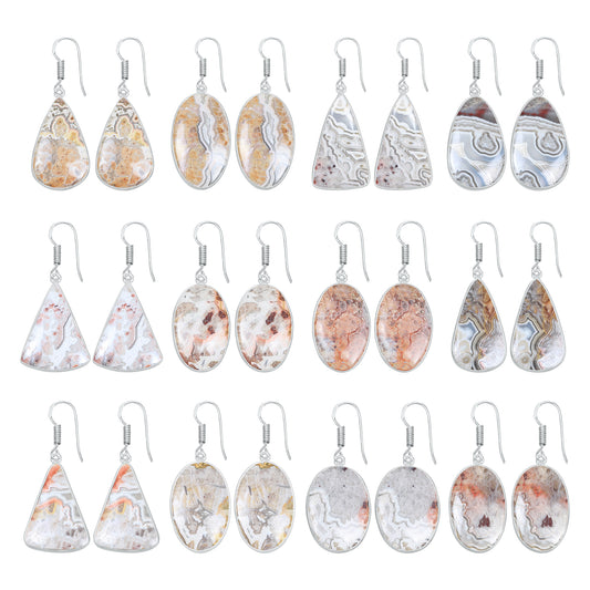 Crazy Lace Agate Earrings – Minimalist, Silver-Plated | Wholesale Handmade Jewelry