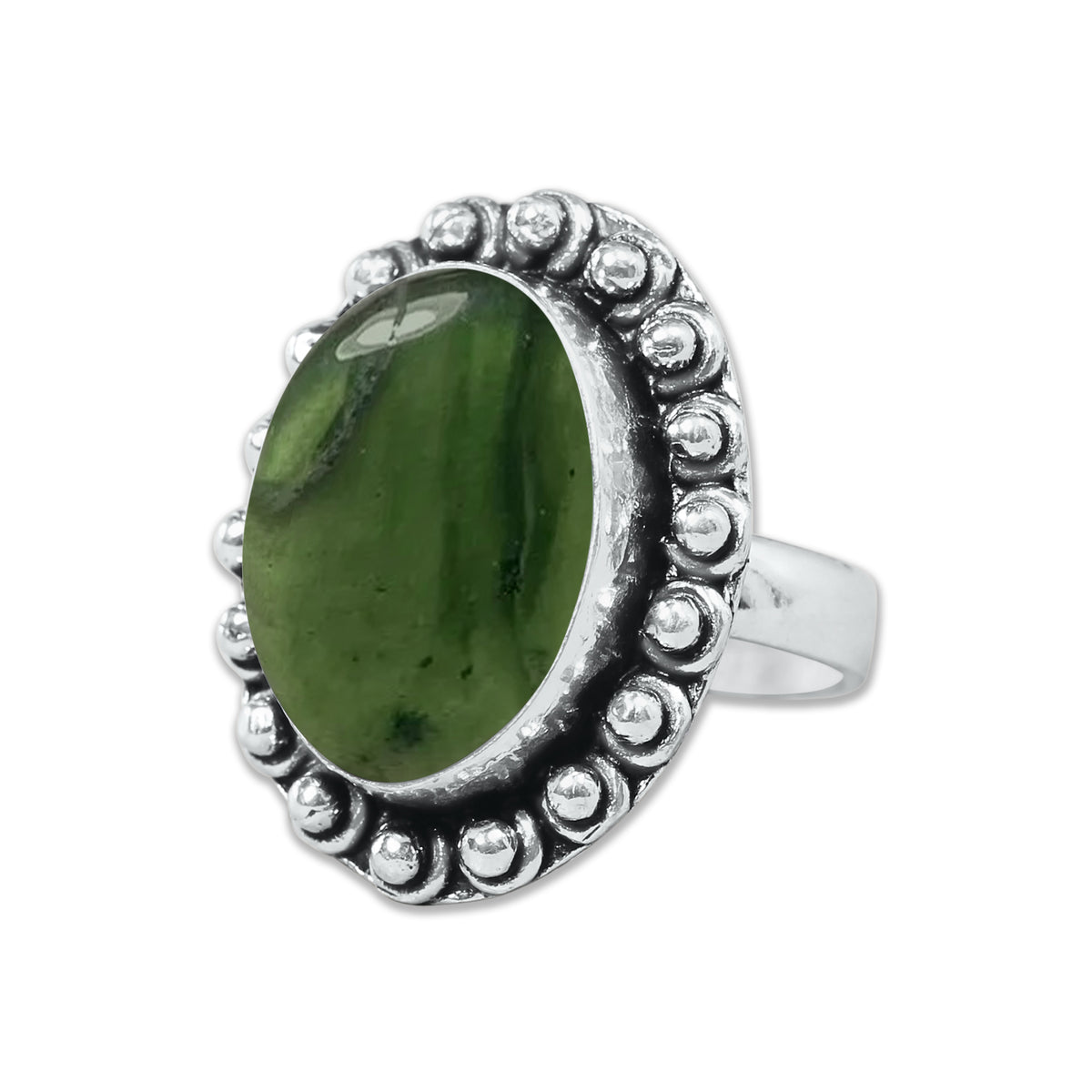 Nephrite Jade Rings – Silver-Plated, Handmade, Mossy Green Translucent (Made to Order) | Wholesale
