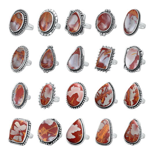Noreena Jasper Rings – Silver-Plated, Handmade, Earthy Red-Mustard Tones (Made to Order) | Wholesale