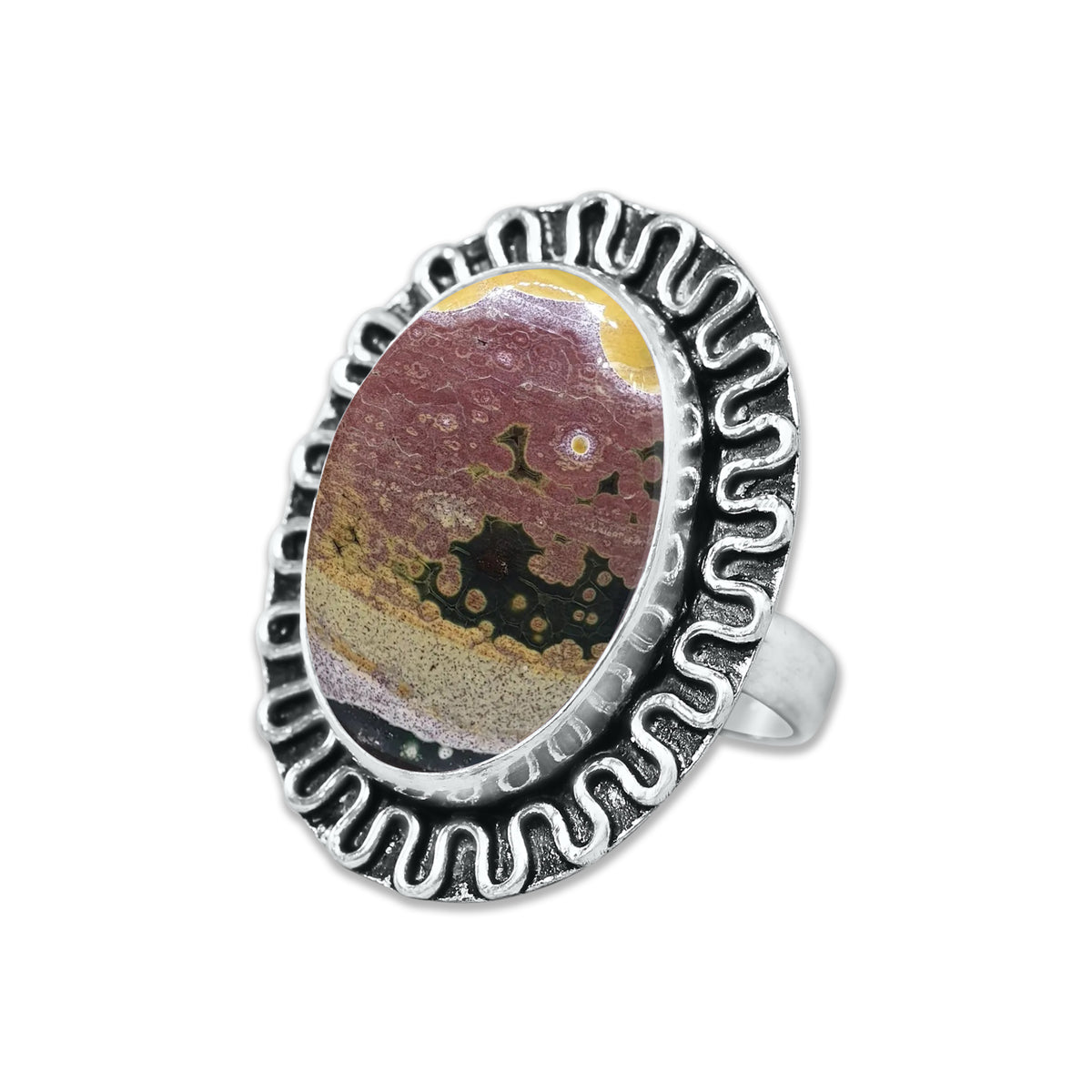 Ocean Jasper Rings – Silver-Plated, Handmade, Swirling Orb Patterns (Made to Order) | Wholesale